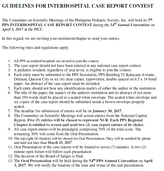 Guidelines for Interhospital Case Report Contest